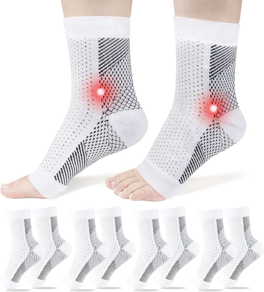 Sokken, 4 Paar Neuropathie Sokken Enkel Compressiesokken voor Dames Heren, Ademende Antislip Enkelbrace Brede Kuit Compressiesokken voor Pijnbestrijding, Vliegen, Hardlopen (L/XL (2 wit en zwart + 2 zwart en wit))
