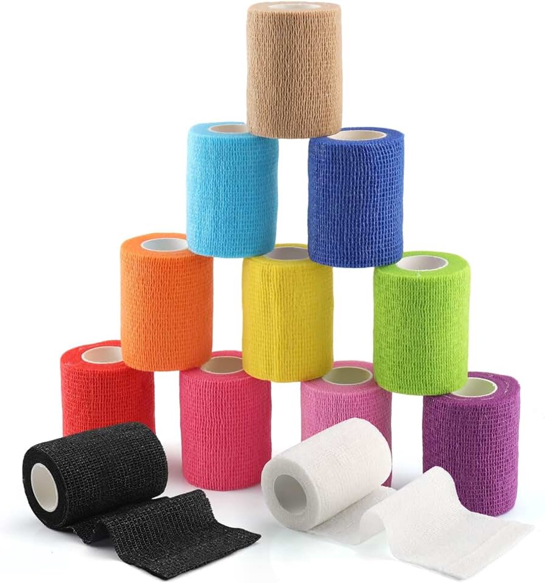 12 rollen zelfklevend verband, 7,5 cm x 4,5 m, zelfklevend bandage, elastisch plakband voor stretchsporters, pols, enkel, hondenband, fixeerverband zelfklevend