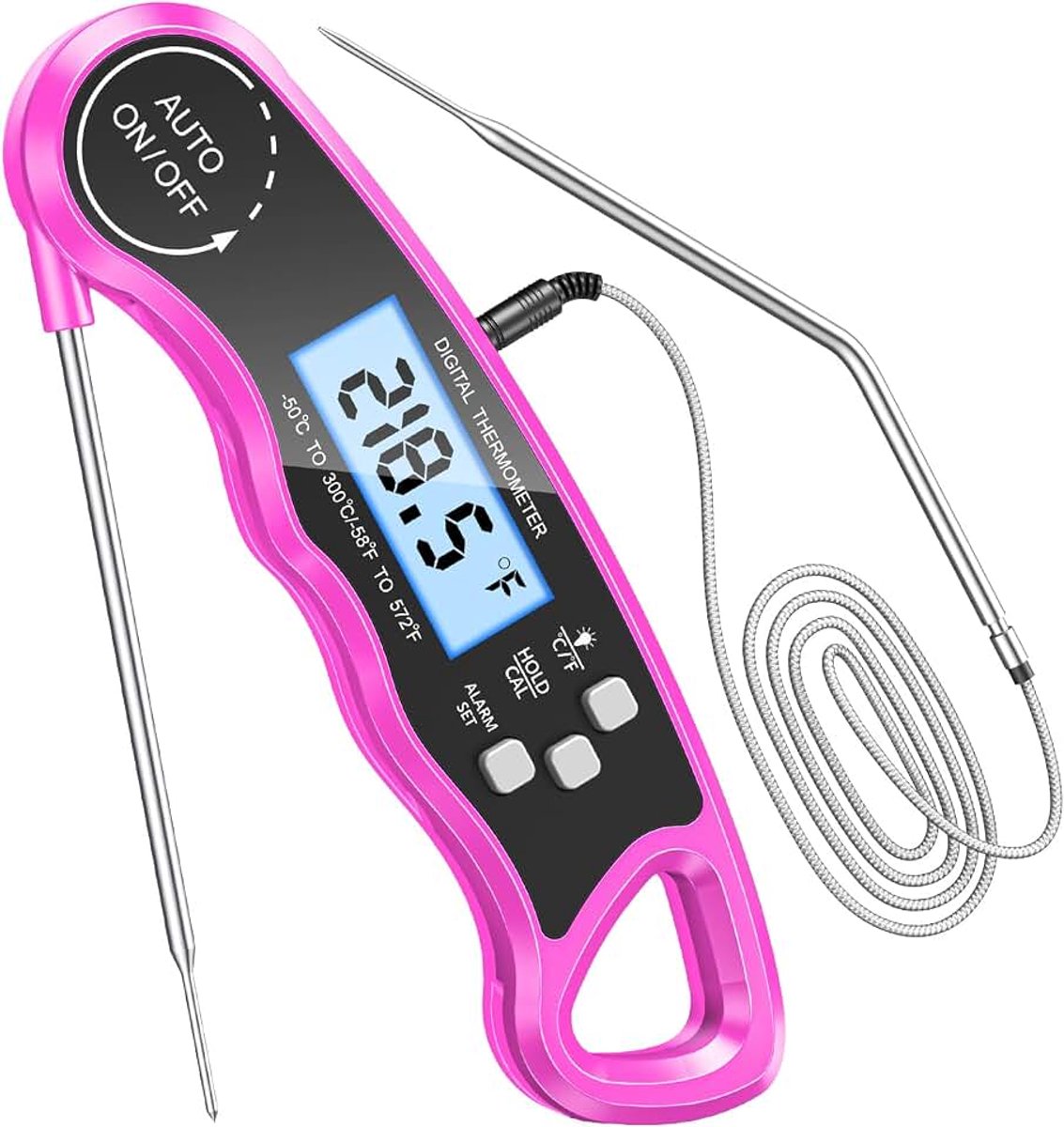 Dual Probe Vleesthermometer, Direct afleesbare braadthermometer, Grillthermometer Digitale thermometer Koken met achtergrondverlichting, kalibratie en magneet voor keuken/BBQ/bakken