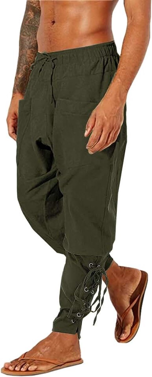 Middeleeuwse herenbroek, linnen broek, retro piraten, veterbroek, vrijetijdsbroek