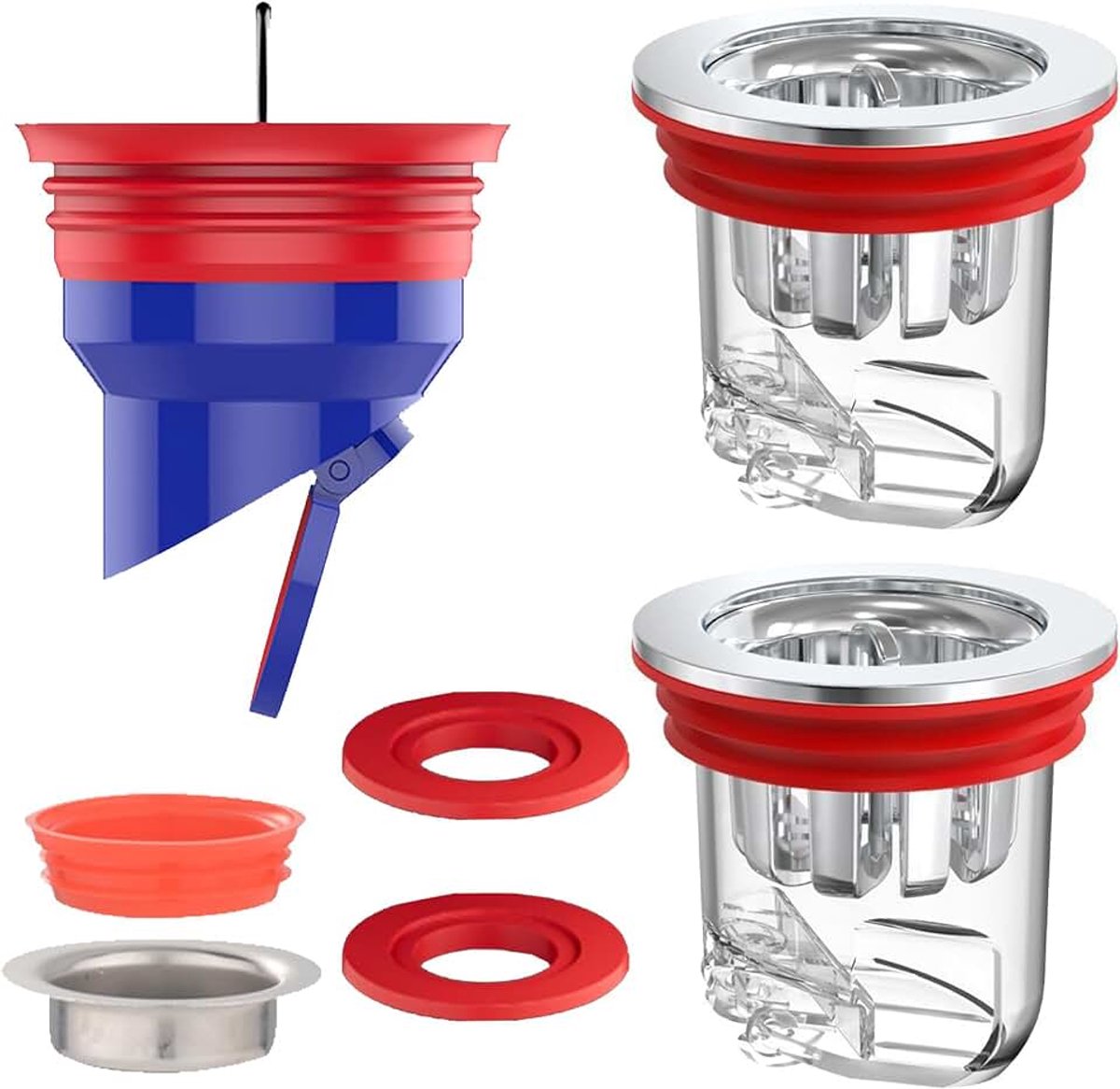 Set van 3 douchesifons tegen geuren, 33 tot 52 mm, geurwerend, terugslagklep, voor badkamer, keuken, kelder, bescherming tegen insecten en geuren