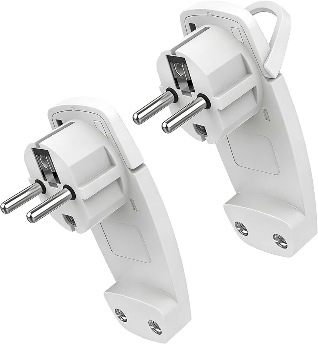 2 stuks geaard contactdoos, hoekstekker, 250 V (16 A), platte Europese stekker, Schuko stekker plat, platte stekker met inklapbare handgreep, platte stekker voor kabels tot 3 x 1,5 mm²