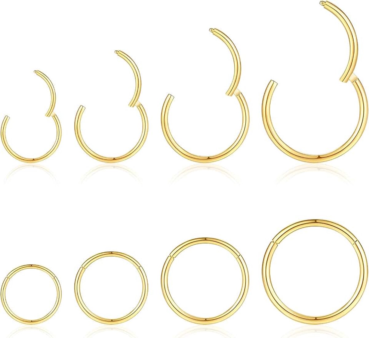 Ring zilver 8 stuks 18 g neusring Nostril septum piercing ringenset chirurgisch staal dunne lippiercing septum clicker kraakbeen piercing oor voor dames en heren 8 mm/10 mm/12 mm