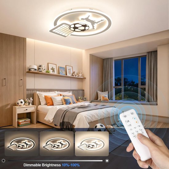 Plafondlamp Kinderkamer Voetbal - Dimbare LED Lamp met Afstandsbediening - Nachtlicht - 35 cm — afbeelding 3