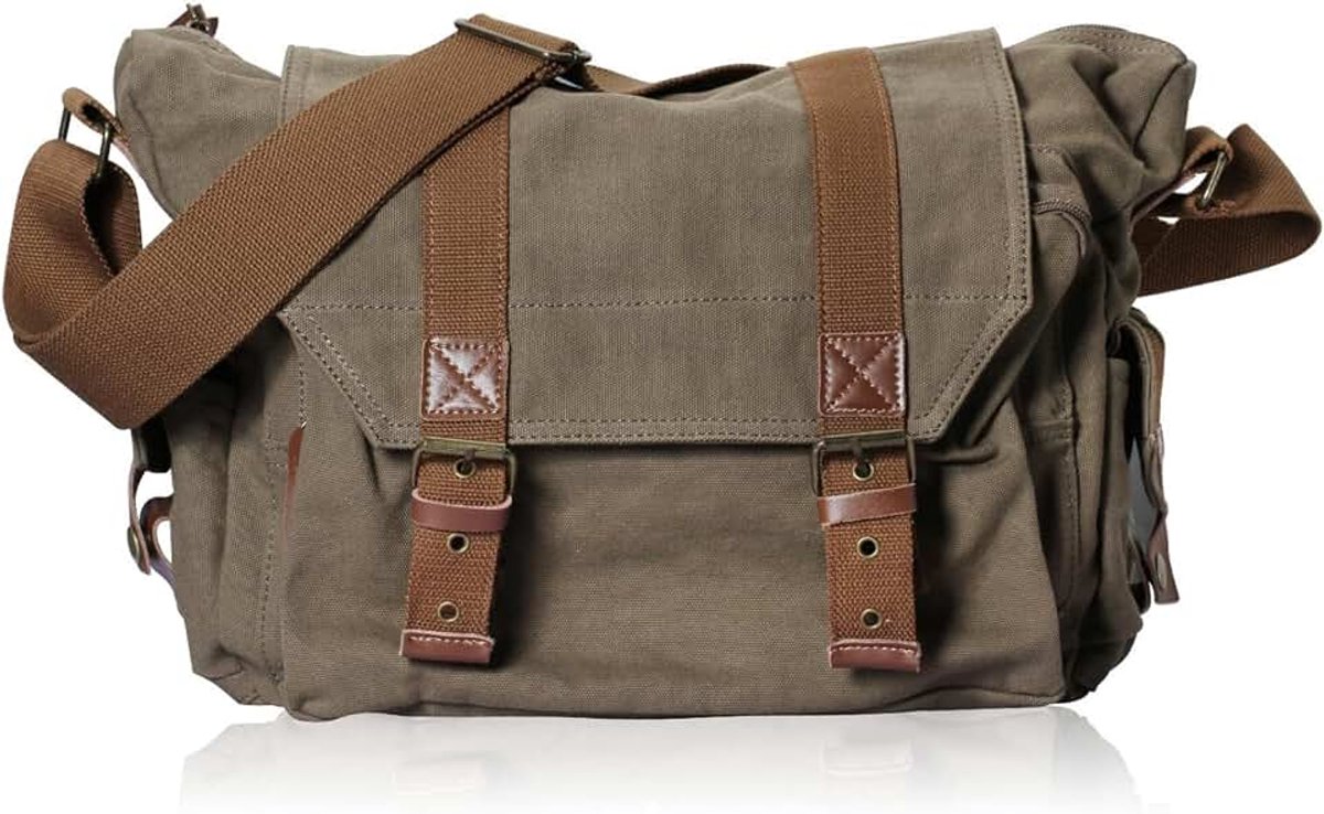 Fototas van Tel militair groen 34 x 13 x 27 cm verstelbare schouderriem binnenzak BG507