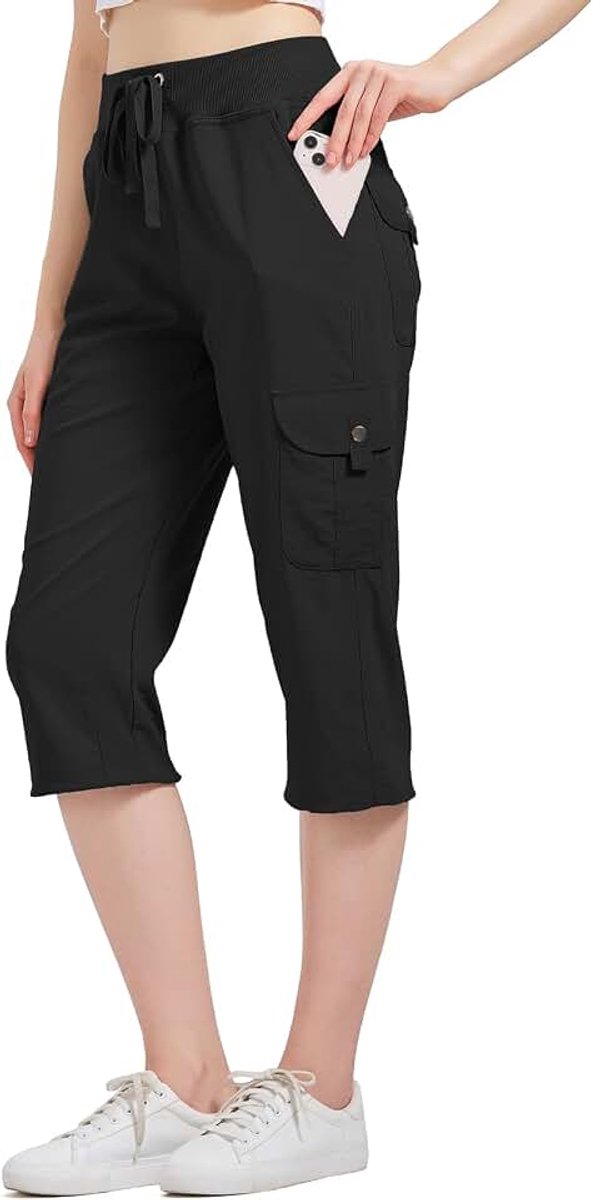 Zomerbroek voor dames, 3/4-broek, zomerbroek, joggingbroek, outdoor, sportbroek voor reizen, wandelen, met 6 zakken