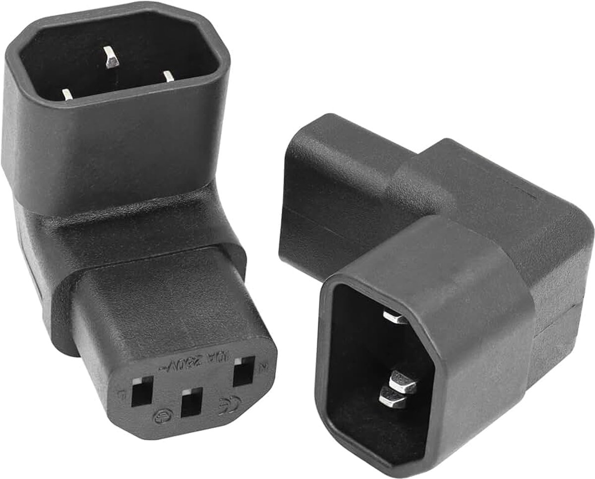 C14 naar C13 YACSEJAO verlengadapter IEC 320 stekker C14 90 graden UP rechte hoek IEC vrouwelijk C13, 2 stuks