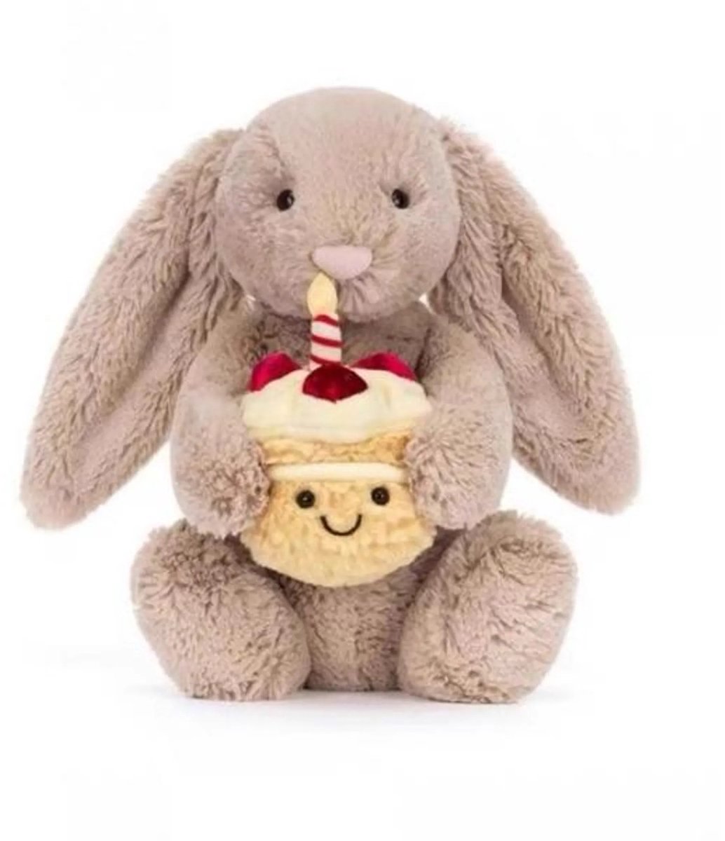 Casalora Pluche Knuffels – Konijn Knuffel 28 cm – Kawaii Konijn met Taartje – Bruin