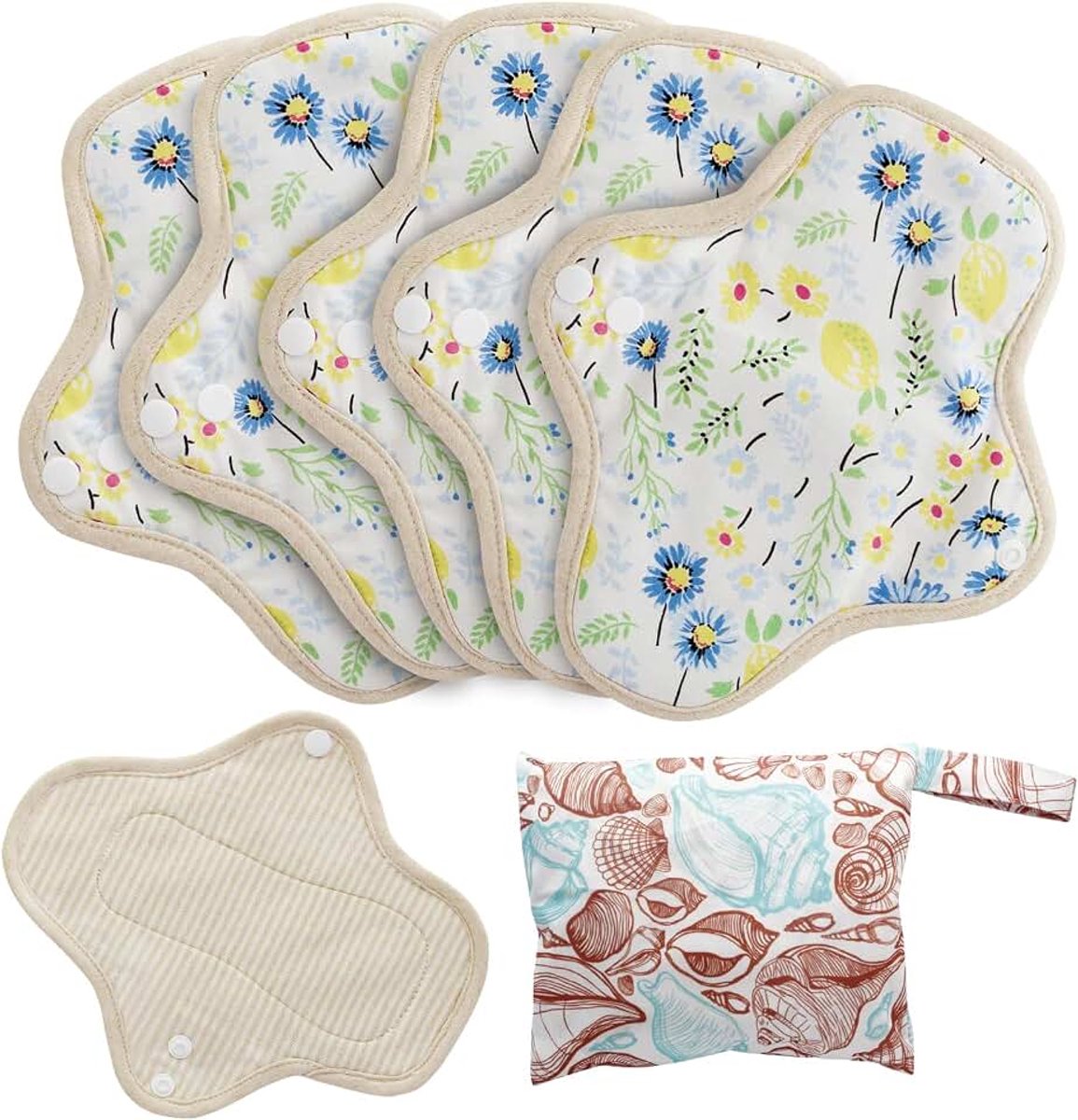 Herbruikbare maandverband, 5 stuks herbruikbare doeken, 190 mm maandverband van biologisch katoen, wasbaar, lekvrij, menstruatiemads menstruatiepads inlegkruisjes