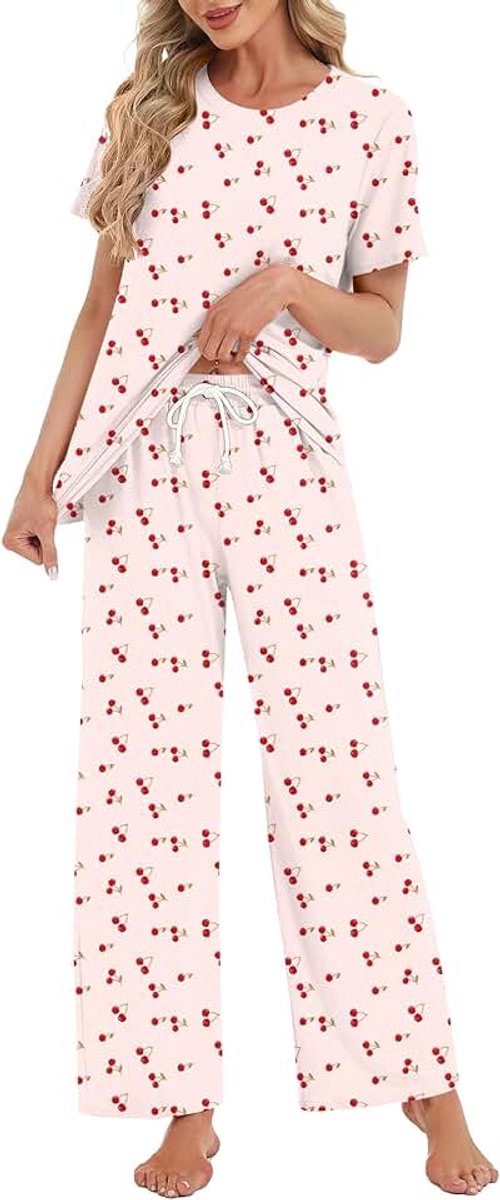 Pyjama voor Vrouwen Leuke Pjs Set Zachte Co ord Sets Loungewear Korte Mouw Pjs Dames Pyjama Nachtkleding Pyjama Bottoms Broek met Zakken Trekkoord Nachtkleding