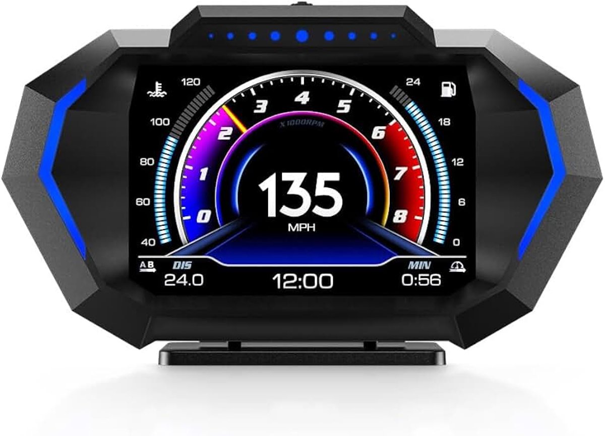 Head-Up-Display (HUD) voor de auto – OBD2 & GPS dubbele modus met hellingsmeter, snelheidswaarschuwing en vermoeidheidsalarm – Meertalig, omschakelbaar tussen km/u en mph