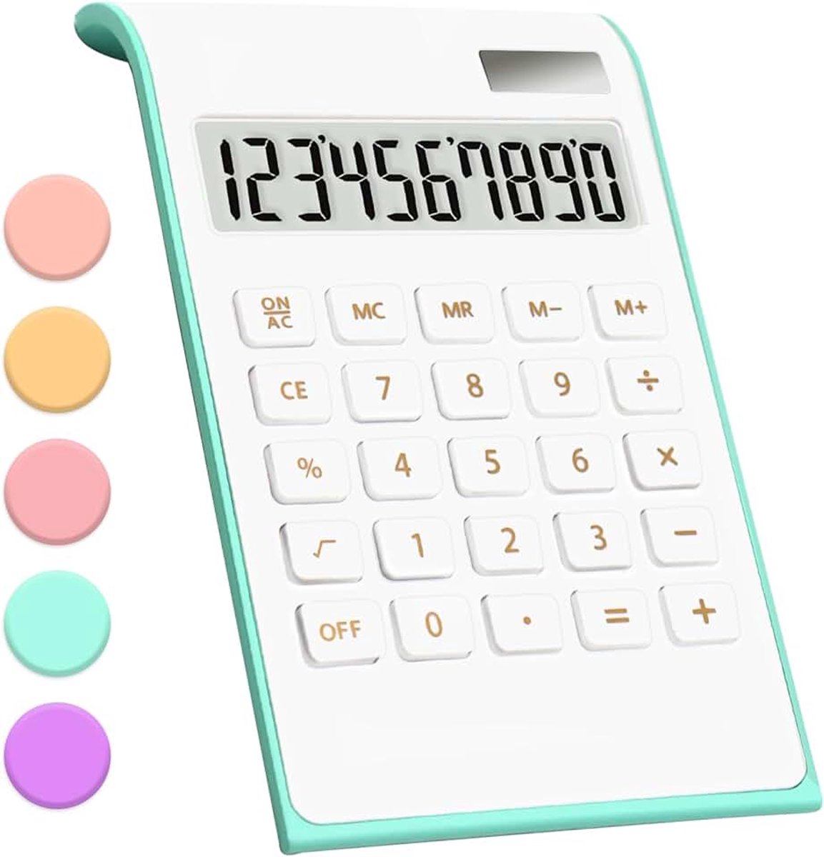 Kantoor Calculator - 10 Cijfers Zonnebatterij Basic Desktop Calculator Met Groot LCD-scherm, Dual Power, Groenblauw Kantoorbenodigdheden En Accessoires