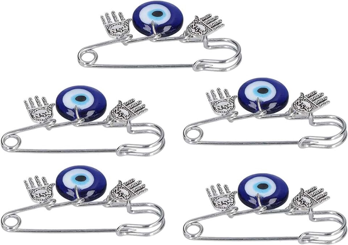 5Pcs Turkije Boze Oog Pin, Mooie Pak Revers Broche met Blauwe Ogen Palm Hanger Trui Shirt Clips Brengen Geluk voor Vrouwen Sieraden