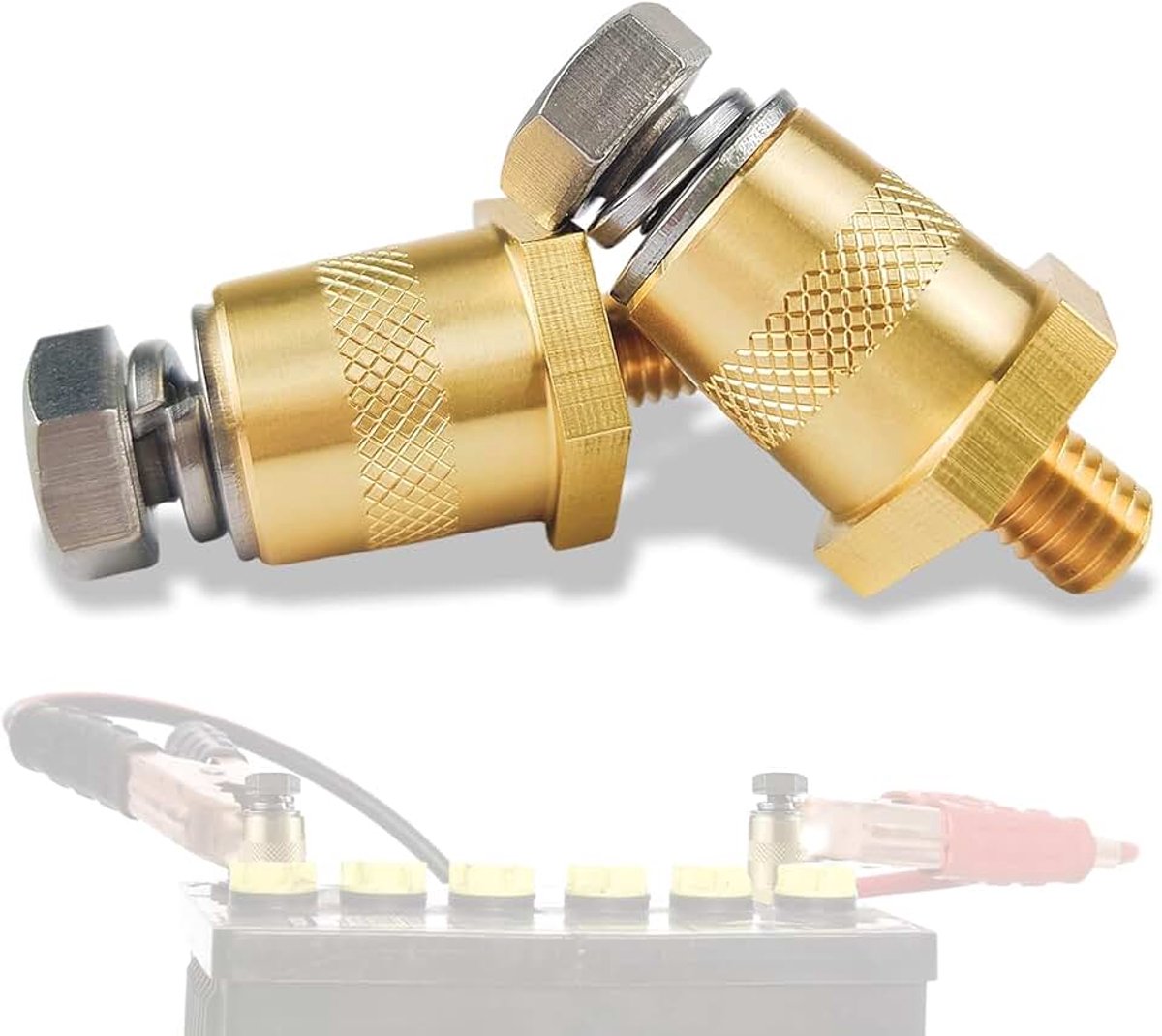 Paar M8 met buitendraad, autoaccu, messing, poladapter, positieve negatieve accupoolklemmen, adapter voor lithium-autoaccu's