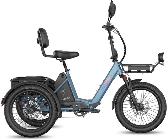 Fafrees Elektrische Driewieler - 20 Inch 48V 21Ah Accu - Dik Klapfiets E-Bakfiets - Elektrische Fiets - Elektrische Vrachtsfiets 180kg - 85km Bereik - Grote groentemanden aan de voor- en achterkant - Koppelsensor - Max 180kg Belasting - Blauw van FAFREES — afbeelding 2