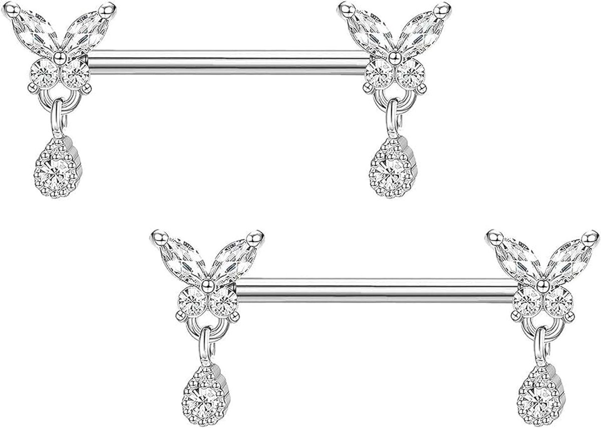 Tepelringen voor vrouwen, tepelpiercing, 14 g, 14 mm, tepelpiercing, chirurgisch staal, Cz, piercingsieraden voor vrouwen, kleur goud