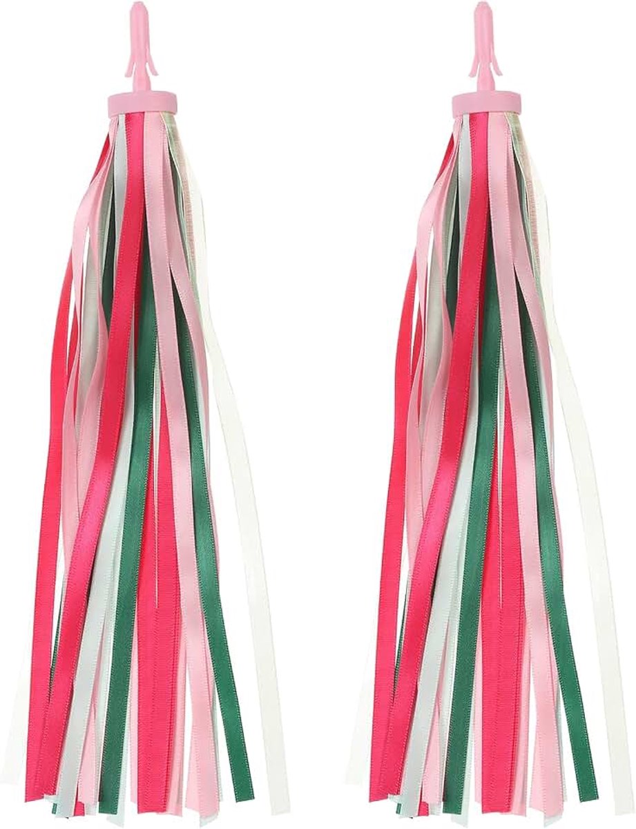 Fietsslingers, Kleurrijke Scooter Stuurfranjes Grip Linten Accessoires Decoraties voor Meisjes Fiets Driewieler Handgrepen, Roze Groen