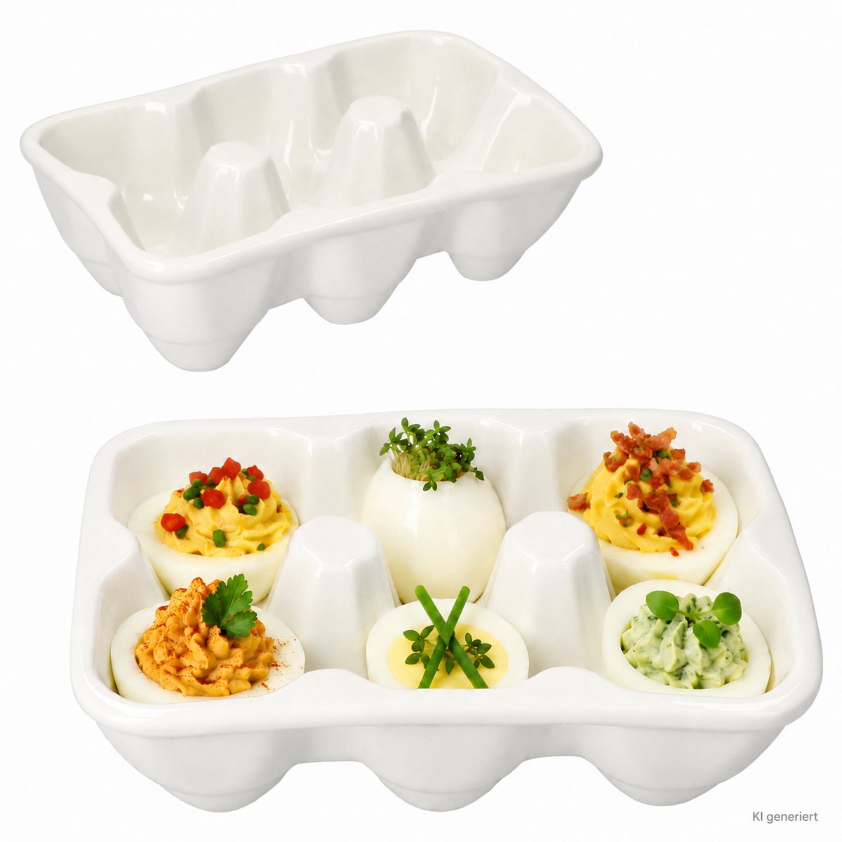 2er Set CREME Eierdoos in Crème-wit van porselein voor 12 eieren – 24302163