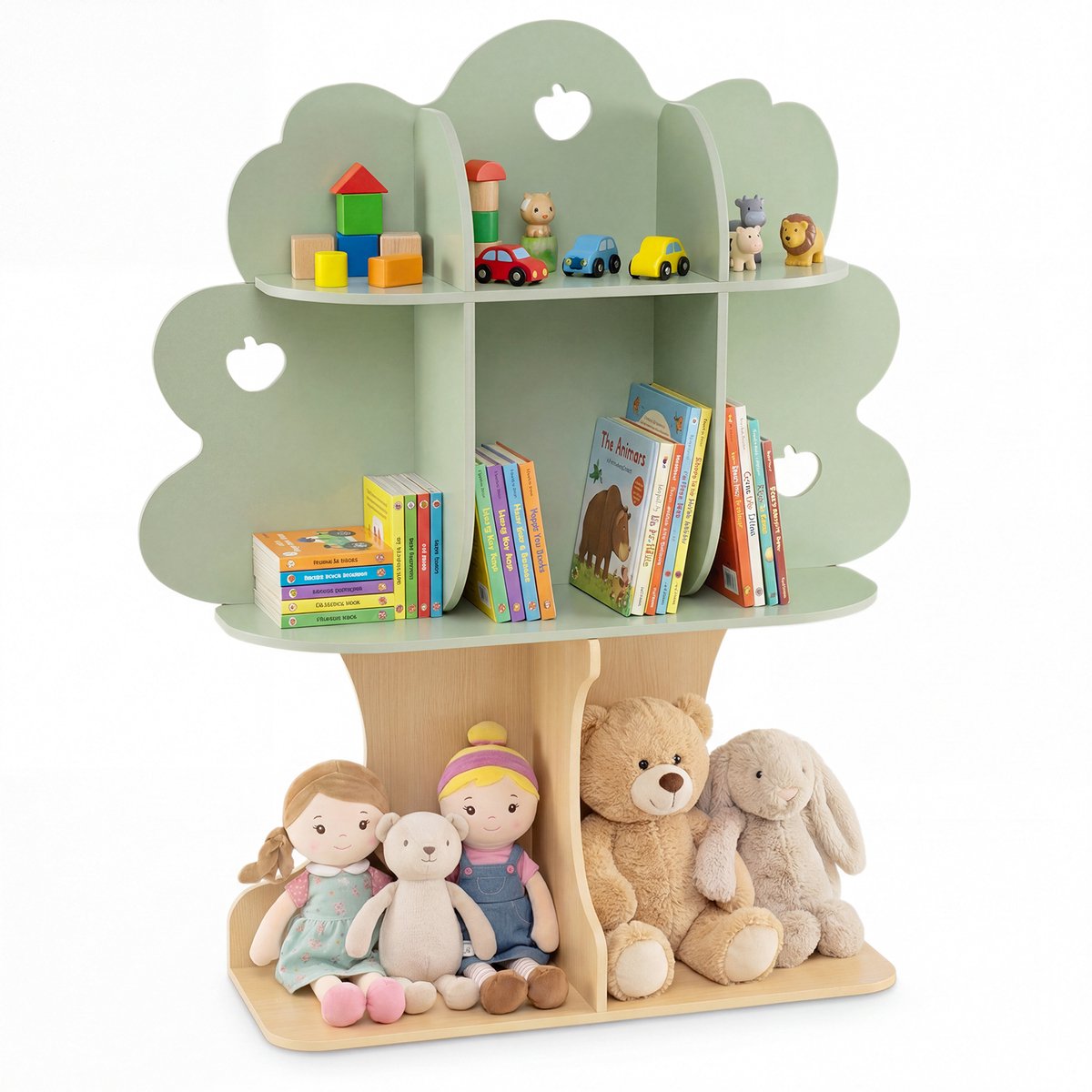 COSTWAY Boekenplank Kinderen in Boomvorm, Kinderplank met 8 Open Vakken, Speelgoedplank Montessori, Vrijstaande Kinderboekenplank met Voet voor Woonkamer & Kinderkamer, 97 x 28 x 114 cm, Groen