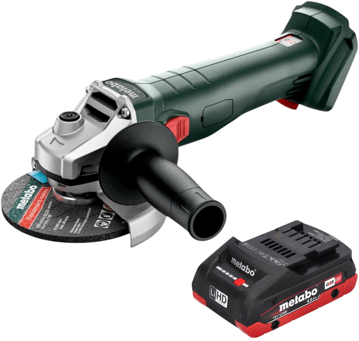 Metabo W 18 7-125 accu-haakse slijper 18 V 125 mm + 1x LiHD-accu 4,0 Ah - zonder oplader
