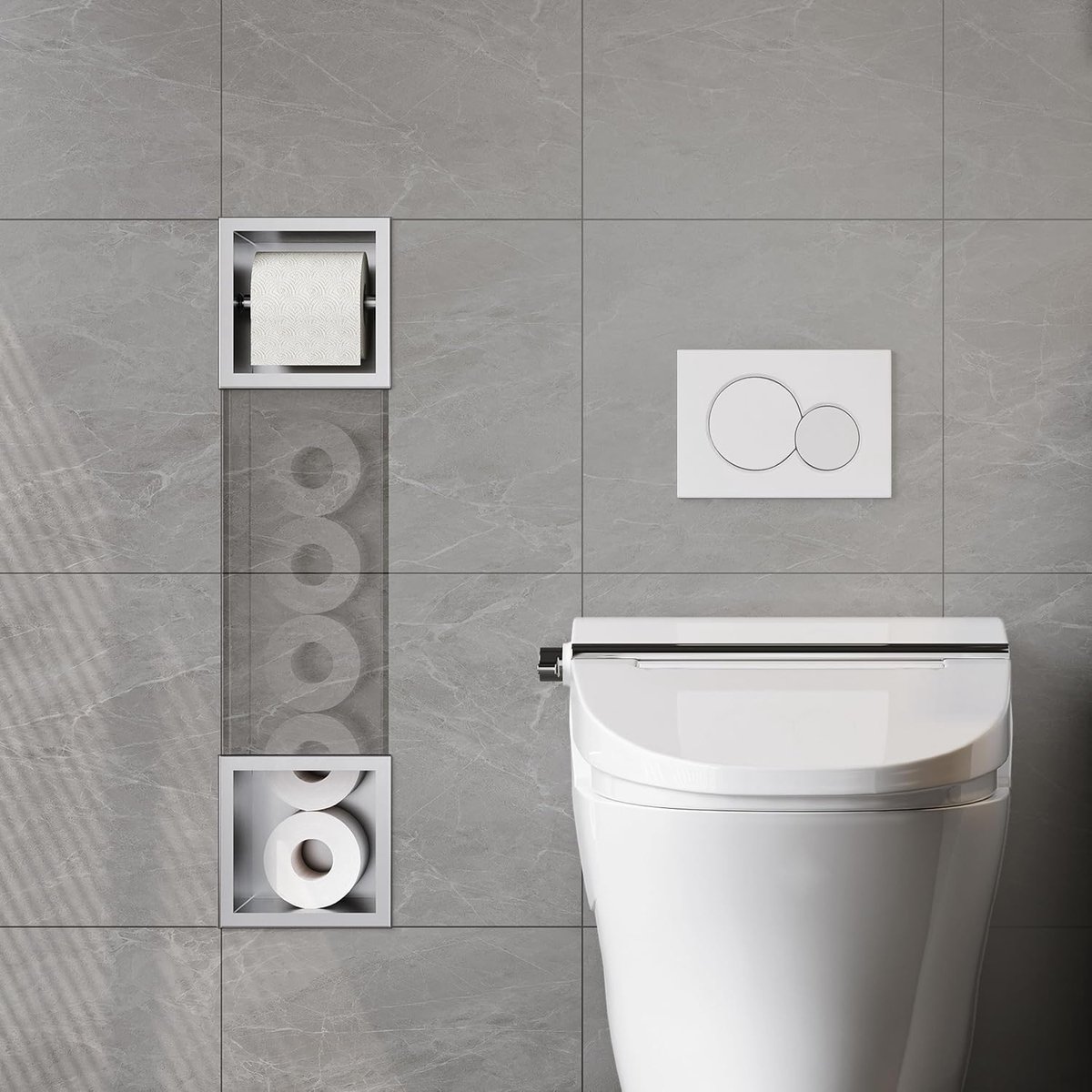 Roestvrij staal met toiletpapierhouder, ingebouwde badkamerkast, smalle toiletkast, 74 x 15 x 14 cm