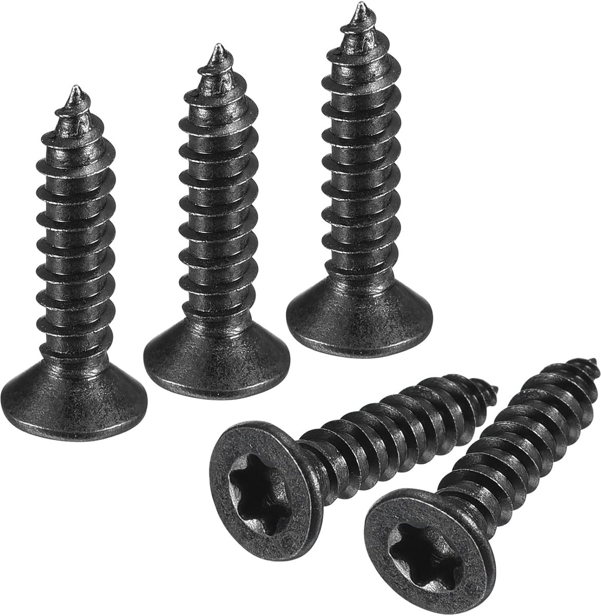 # 6 x 5/8 inch platte kop Torx/ster houtschroeven, 150 stuks 304 roestvrij staal, volledige schroefdraad, zwart gecoat, zelfsnijdend, geschikt voor T10 bit voor hout, zacht metaal