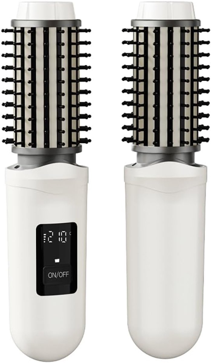 Draadloze krulborstel, USB oplaadbare draagbare mini-krultang Geschikt voor op reis, 3 temperatuurstanden | snel opwarmen, 2600mAh batterij Geschikt voor negatieve ionen, Geschikt voor krullen, stylen, ontkrullen en vormgeven (wit).