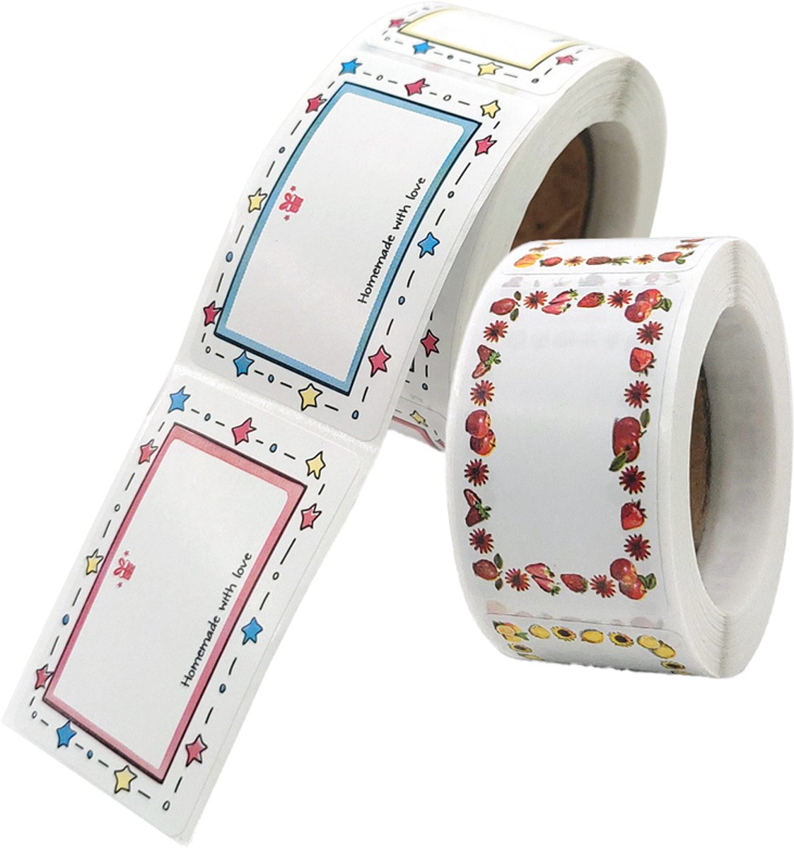 Vier rollen zelfklevende jametiketten, in totaal 1000 etiketten, geschikt voor jampotten, kruidenpotten en diverse andere flessen,Sterrenpatroon + fruitpatroon,50*30mm