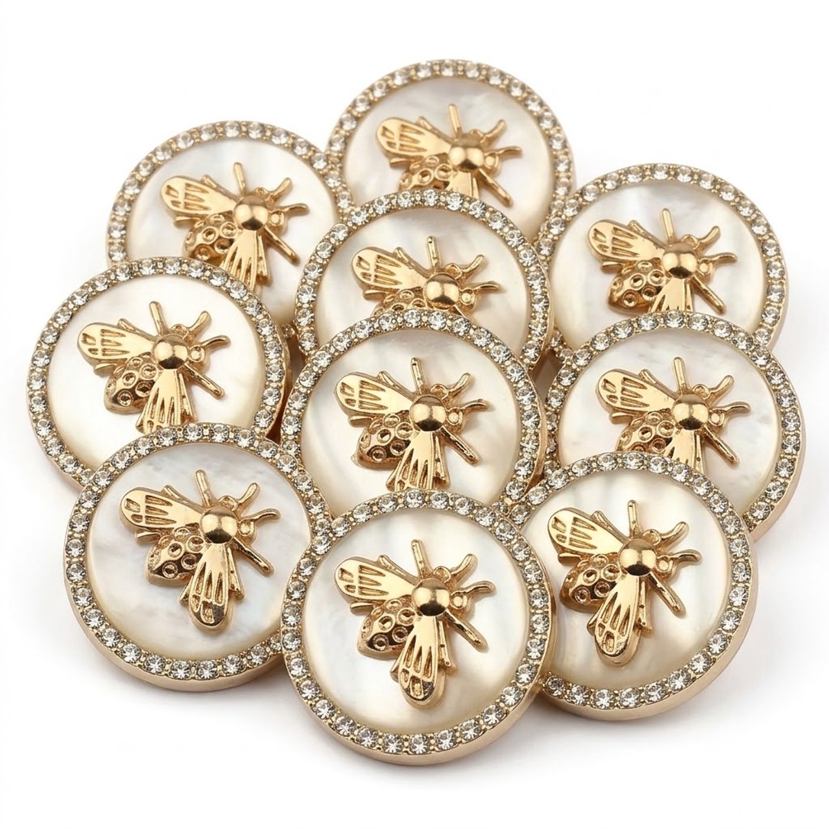 Wit goudkleurige knopen 10 stuks ronde strass naaiknopen kleding knopen met bij motief voor dames jas blazer vest mantel naai accessoires decoratieve knopen 25 mm