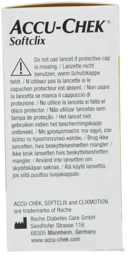 ACCU-CHEK Softclix. Waarschuwing: gebruik de lancet niet zonder beschermkapje.