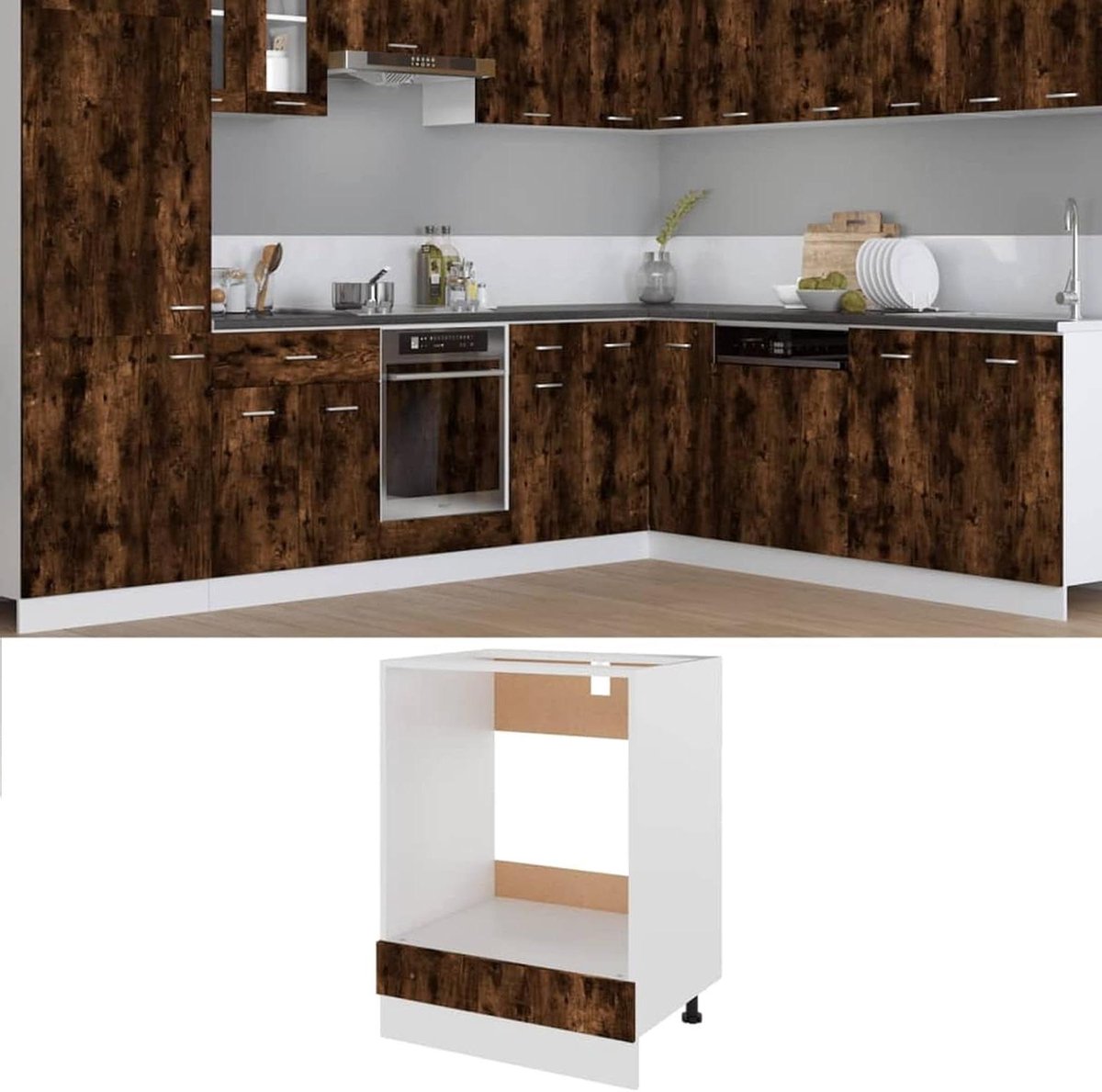 Ovenkast Keukenmeubel - Keukenkast Multiplex - Keuken Organisatie - Gerookt Eiken Finish - 60x46x815 cm - Houtkleur