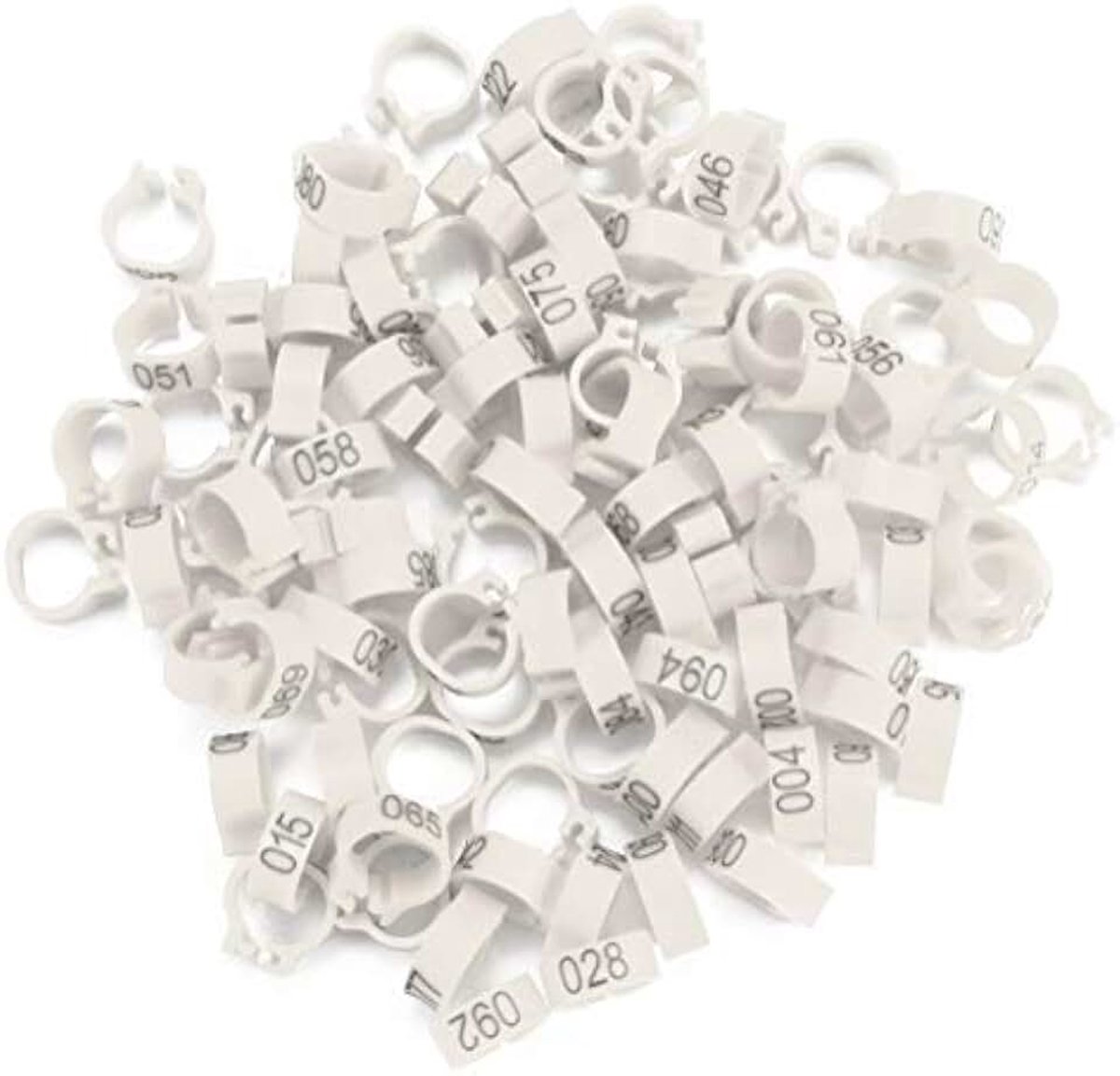 100PCS/Bag 8MM Plastic Pigeon Bands Rings, 001-100 Numbered Plastic Pigeon Bird Leg Bands Rings with Number[White]