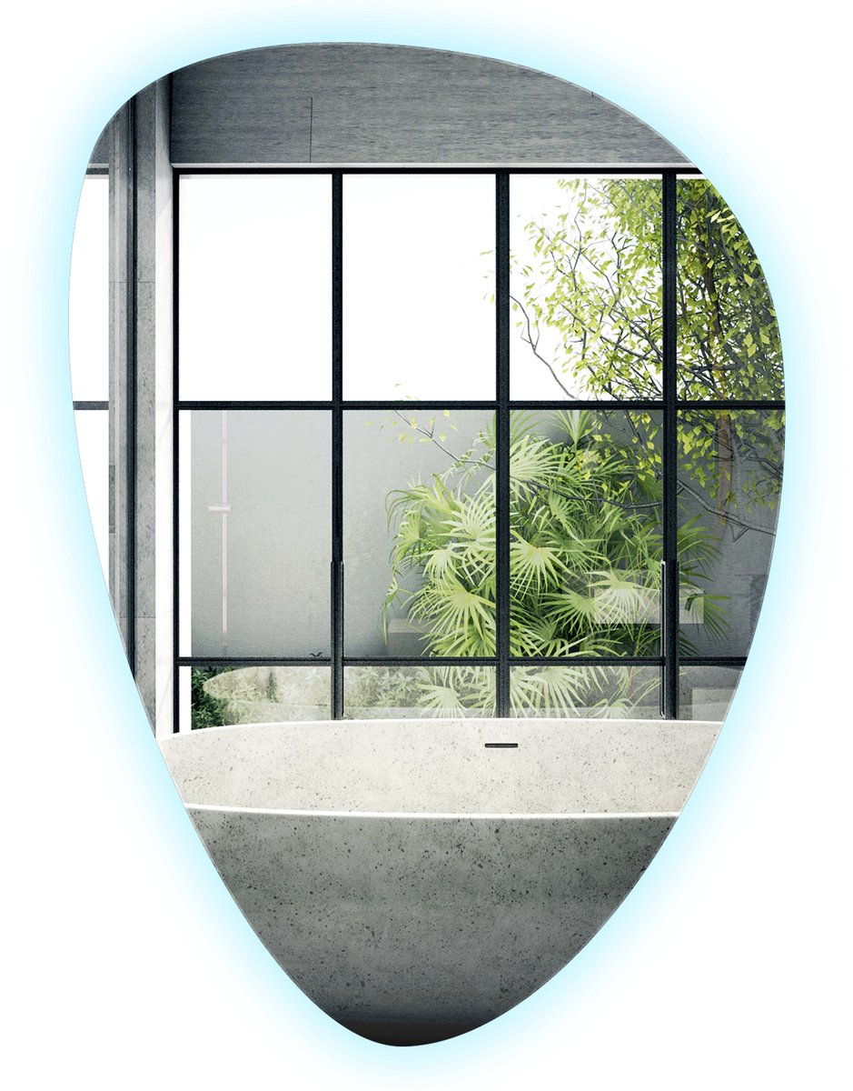 Wallfluent LED Wandspiegel - Asymmetrische Spiegel met Verlichting - 57 x 80 cm - Grote Asymmetrische Design Spiegel - LED Badkamerspiegel - Koud Wit 6500K - Scandinavische Wanddecoratie