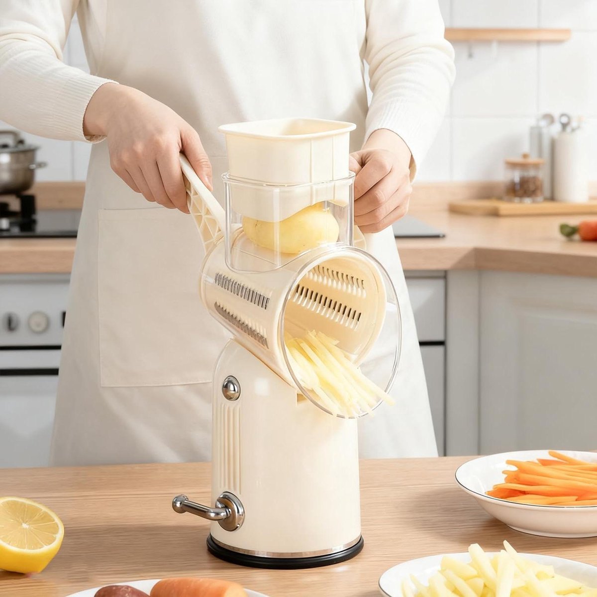 Handmatige Groentehakselaar - Keuken Snijder - Snel Ingrediënten Snijden - 5 Roestvrijstalen Messen - Bredere Poorten - Grijs