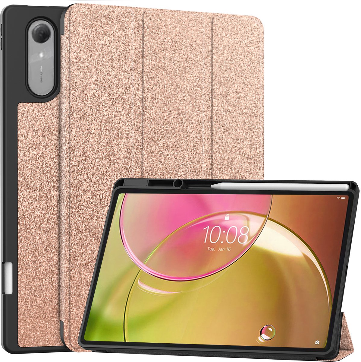 Hoes - Geschikt voor Lenovo Idea Tab Pro Gen 2 - Dun & Stevig - Trifold Bookcase - Hard Cover Case - Met Uitsparing Geschikt voor Lenovo Pen - Hardcover Book - Tablet Hoesje - Rosé goud
