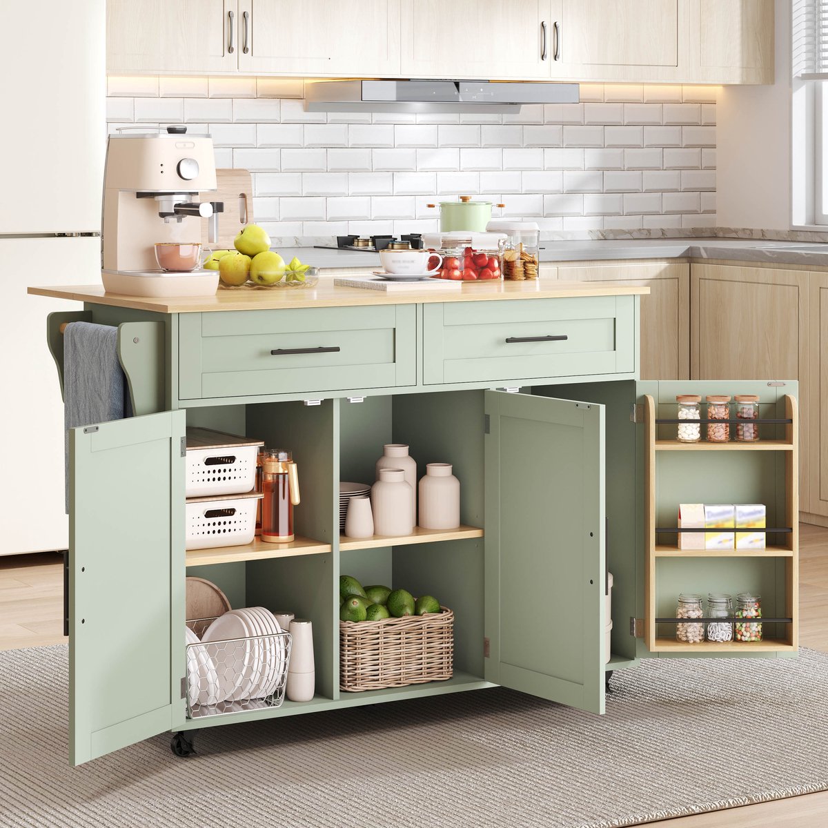 Essentieel Meubilair - Sideboard met Klappbare Tafel - Antique Green - Extra Ruimte