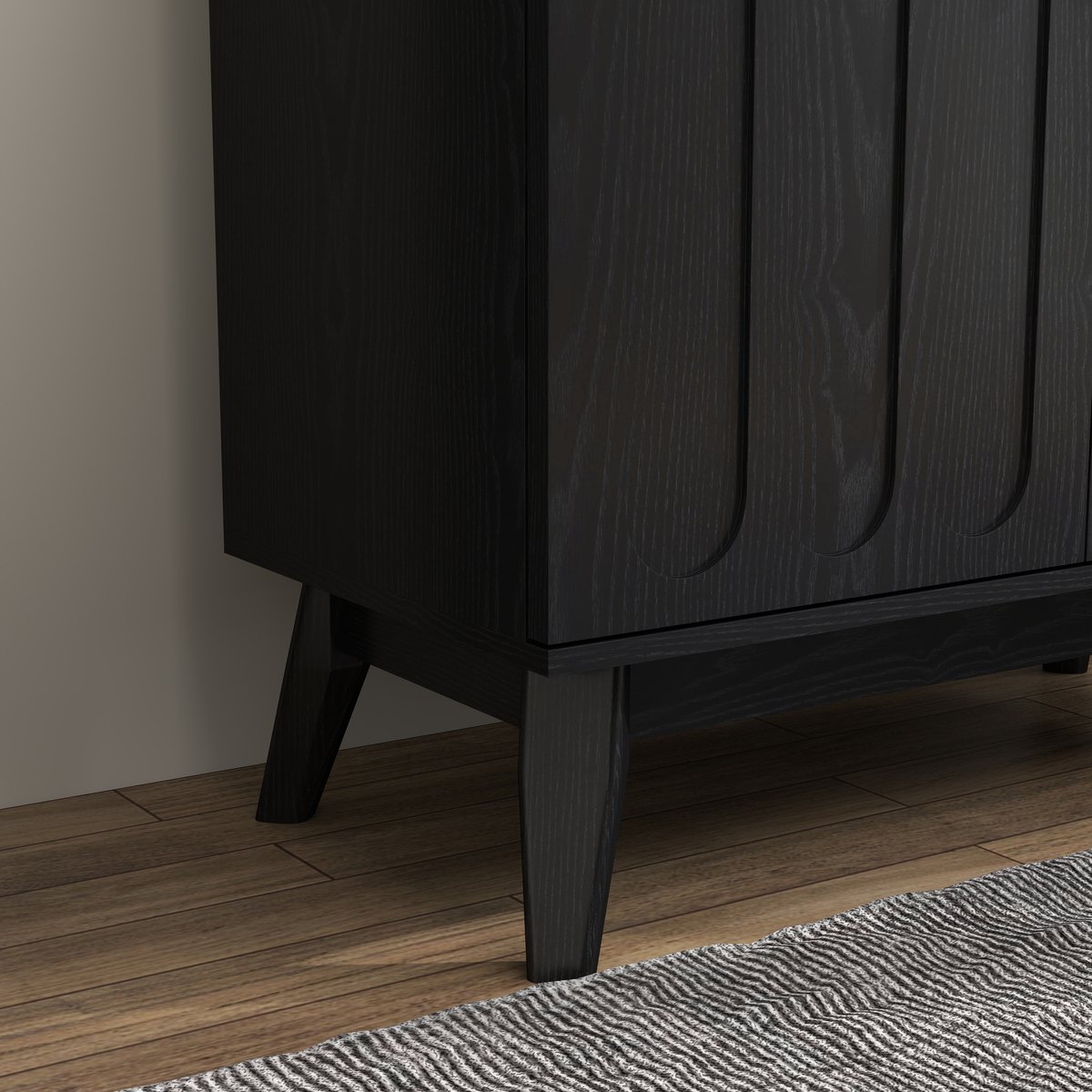Sideboard in Mid-Century Modern Stijl - Black Solid Wood MDF - Ruimte voor Opberging