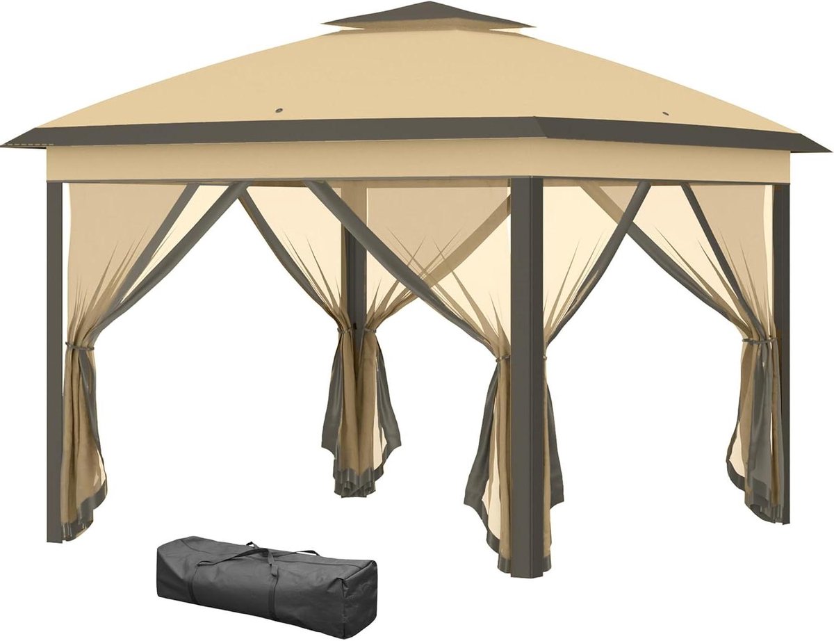 Vouwbaar Paviljoen - Partytent Tuintent - Feestelijke Bijeenkomsten - Dubbel Dak Ontluchting - 33 x 33 Meter - Beige