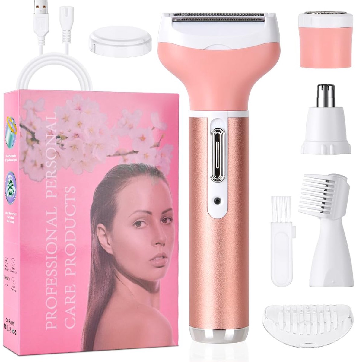 Elektrisch scheerapparaat voor vrouwen - 4-in-1 nat en droog - pijnloze epilator - ideaal voor bikinizone en oksels - SnelShoppen