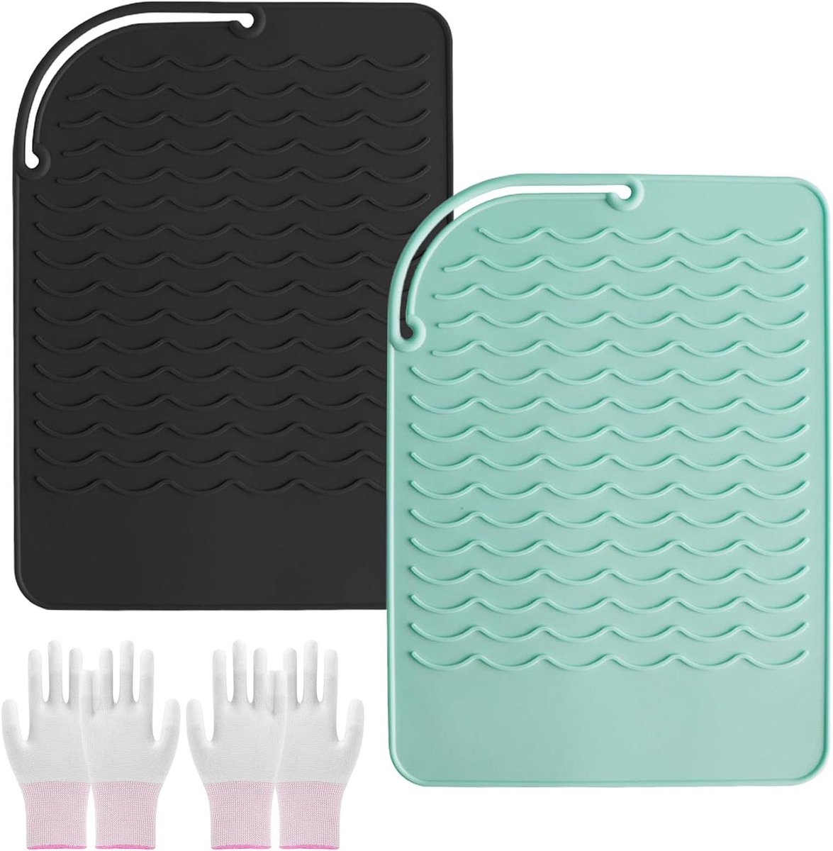 Hittebestendige Mat Set - Styling Mat Handschoenen - Haar Stylen - Antislip Golfstructuur - 21x16 cm - Grijs