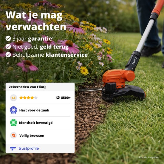 FlinQ Accu Grastrimmer - Incl Accu & Oplaadstation - Kantelbare trimmerkop - Verstelbaar - 26 maaidiameter - Gazonkantentrimmer - met lijnspoel & kunststof messen van FlinQ — afbeelding 5