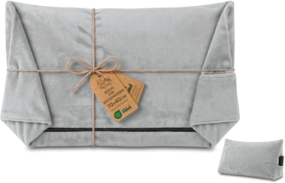 Hoes voor wigkussen/rugkussen van fluweel, 70 cm breed – overtrek voor leeskussen voor bed, bank en sofa; groot bankkussen en wandkussen; leeskussen/steunkussen voor rugleuning Oeko-Tex Grijs