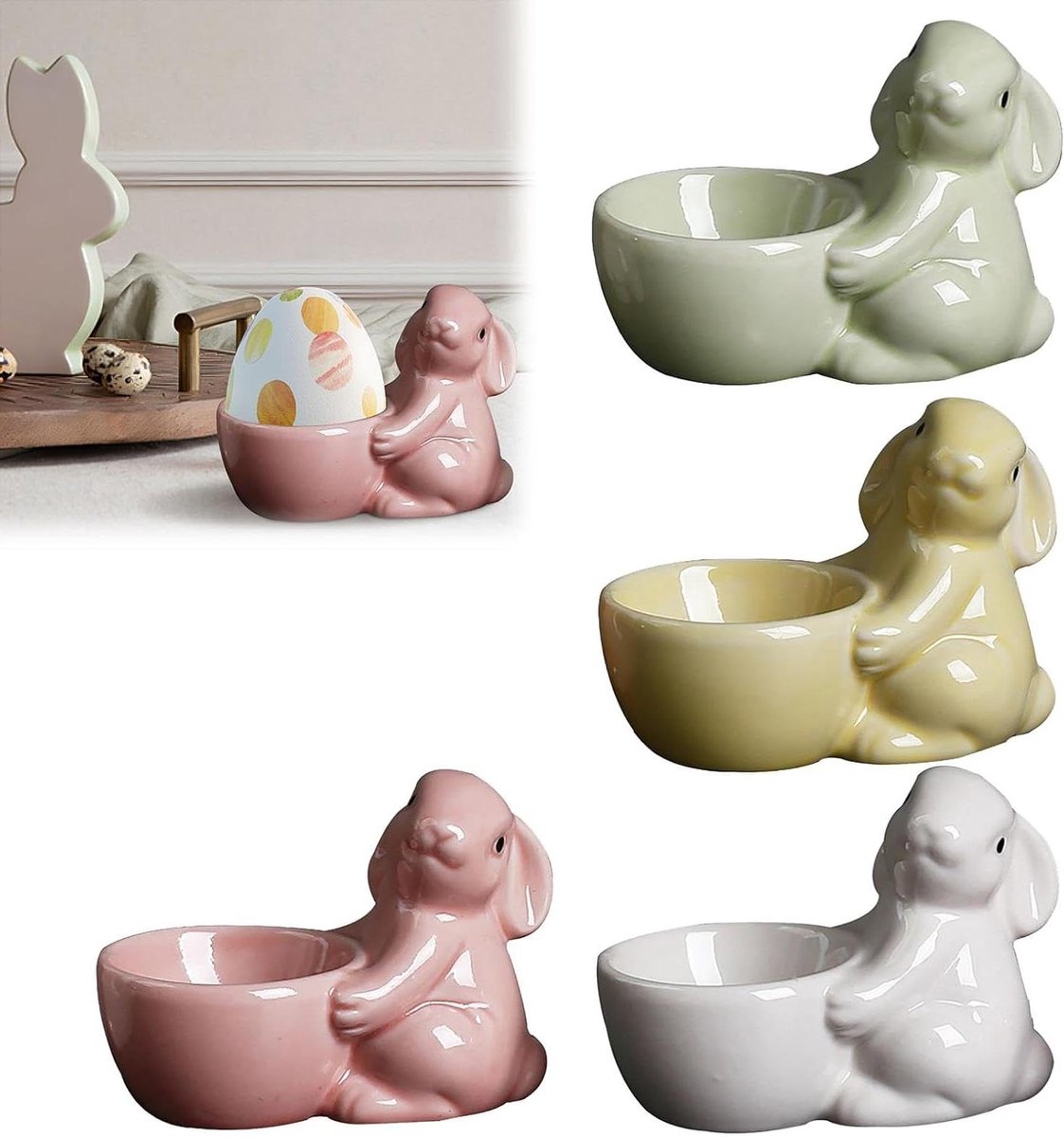 Paashaas Eierdopjes - Kopjes Houder - Paasontbijt - Keramiek Design - 4 Stuks - Meerdere Kleuren