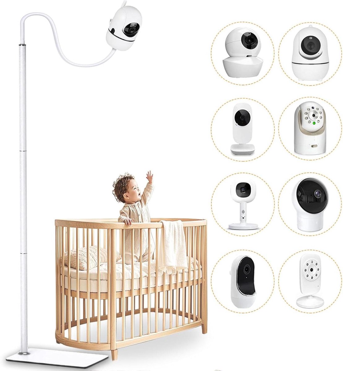 Babyfoon standaard - Camera houder - Babykamer monitoren - Verstelbare hoogte - Tot 175 cm - Zilver