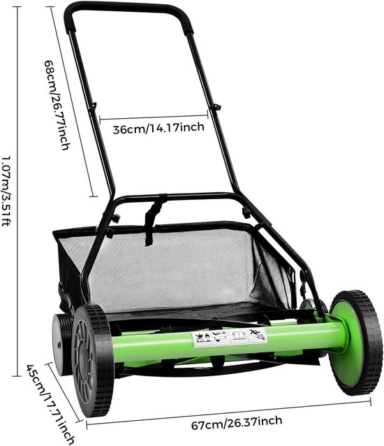Handgrasmaaier - Kooimaaier Spindelmaaier - Gazon Onderhouden - Motorvrij Stille Werking - 50 cm - Groen/Zwart — afbeelding 4