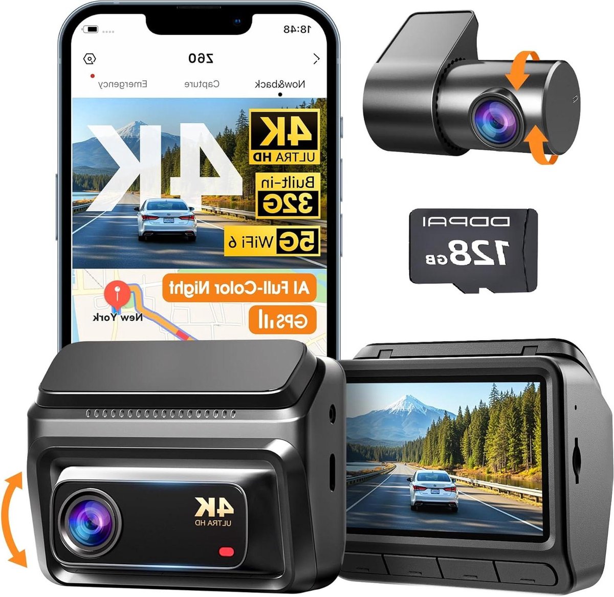 Auto Camera - Rijrecorder - Veilig Rijden - Voor en Achter - 128GB Opslag - Zwart