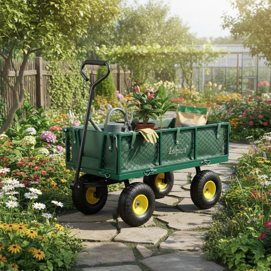 Bolderkar - Tuinkar Kipwagen - Tuinwerk Transport - 350 kg Draagkracht - 105 Liter Inhoud - Groen Geel van Bolderkar — afbeelding 2