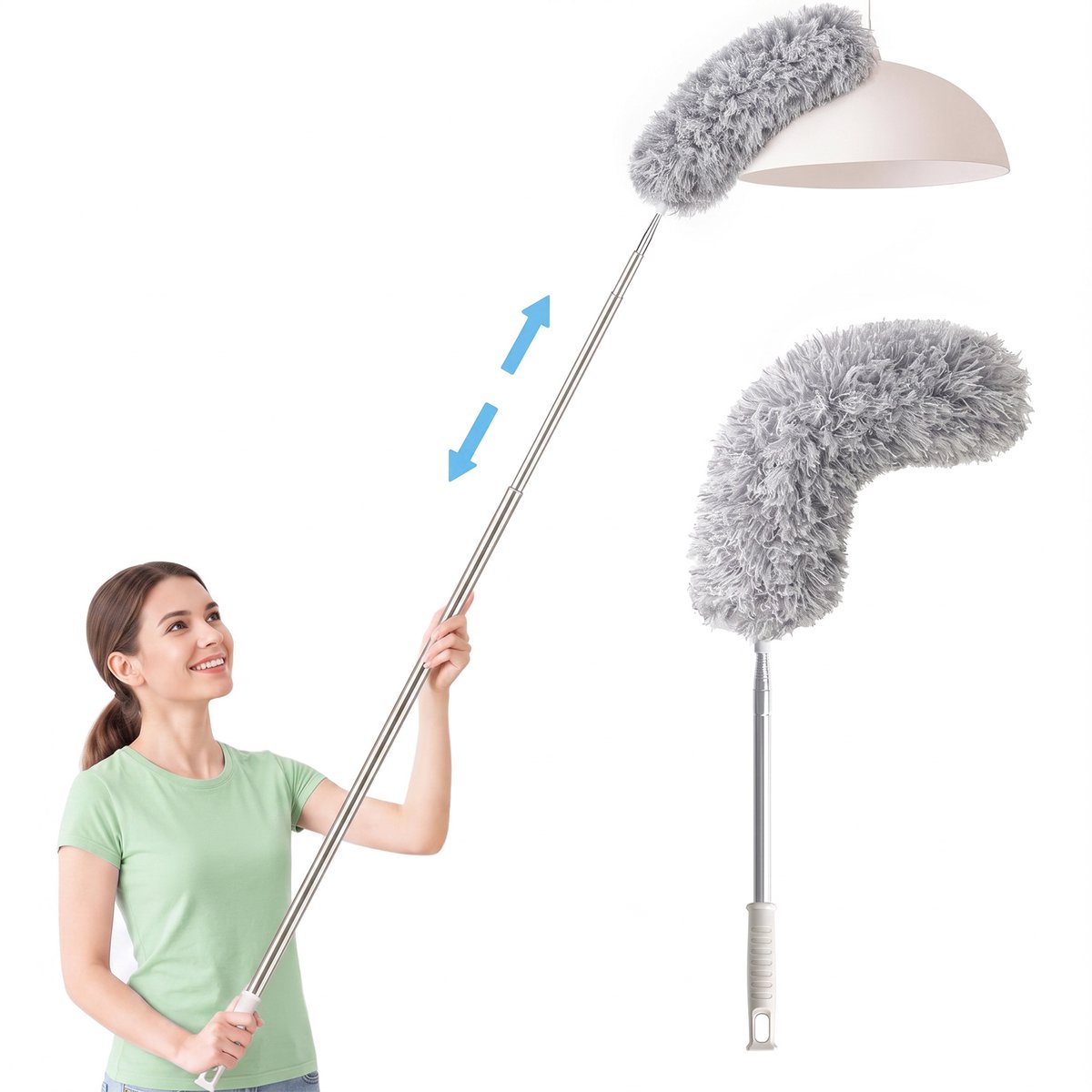 longziming -Uitschuifbare Stofdoek 80-280cm – Microvezel Plumeau met RVS Steel – Wasbare Duster voor Plafond Ventilator Meubels en Moeilijk Bereikbare Plekken – Flexibele Stofvanger voor Huishouden