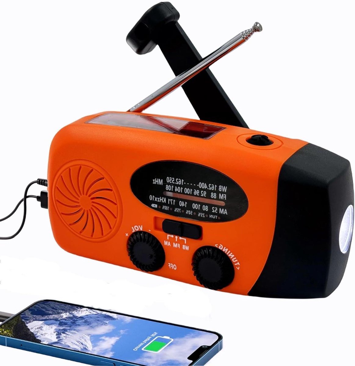 Noodweer Radio - Oplaadbare Radio - Buiten Activiteiten - 5000mAh Batterij - Compact Formaat - Oranje