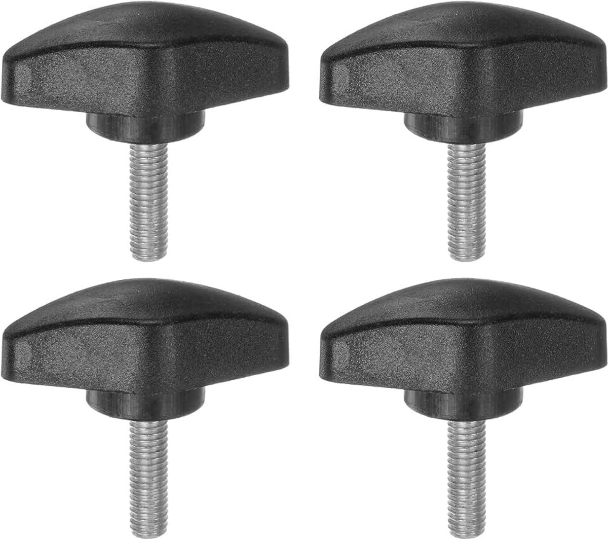 M5 x 16 mm vleugelgreepknop, 4 stuks, zwarte T-vormige handgreep, knop met 36 mm duimbreedte, kartelkopschroef, standaard schroefdraad voor boormachines, houtbewerking